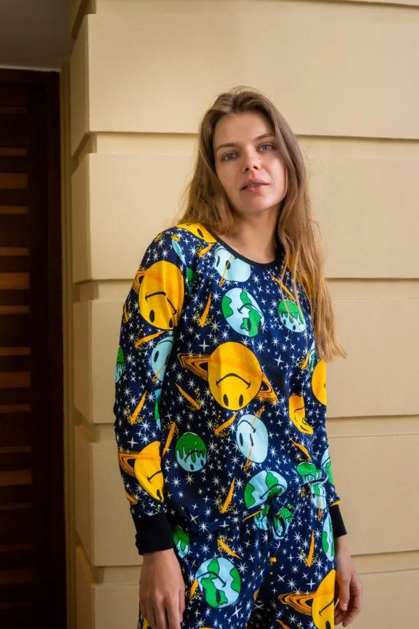 PIJAMA GLOW PLANETAS AZUL MUJER M/L
