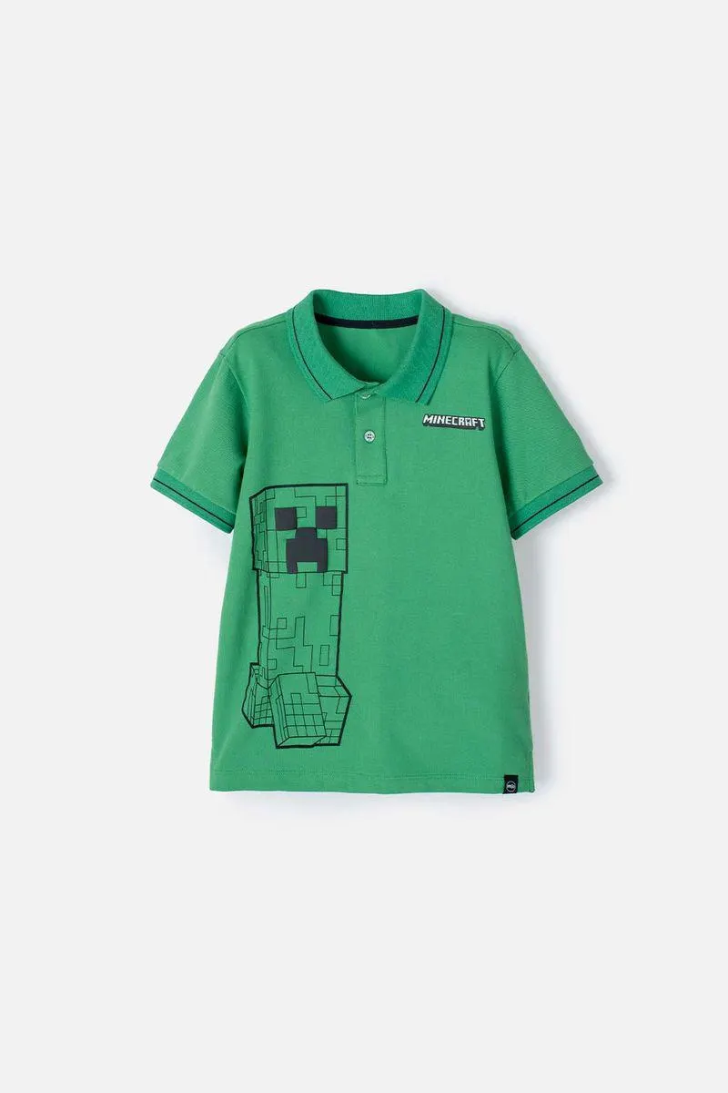 Camiseta tipo polo de Minecraft verde para niño