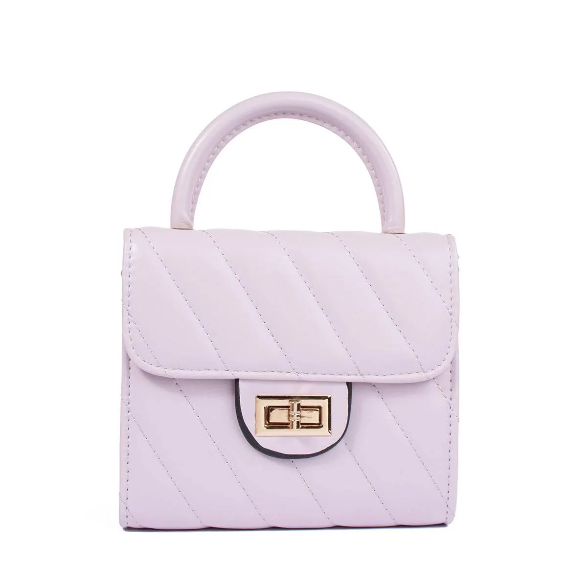 Bolso tipo cartera color lila con costuras en diagonal