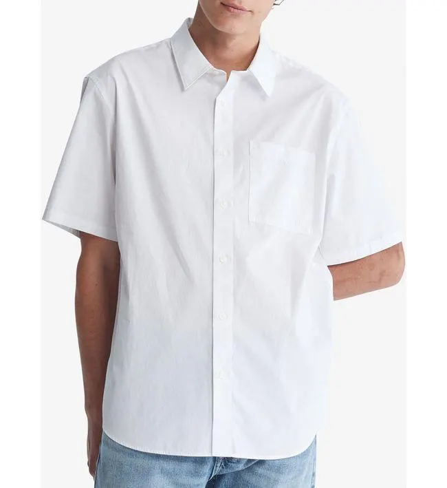 Camisa Blanco Manga Corta Sencilla Y Solida Con Logo Homb