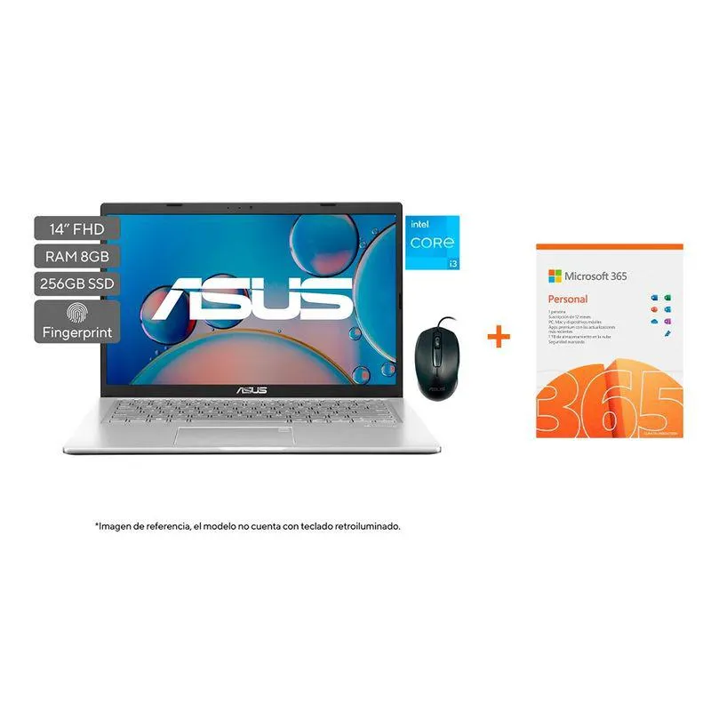 Computador Portátil Asus X415EA-EK1181W Intel Ci3 8GB 256GB SSD 14" Plateado + Office