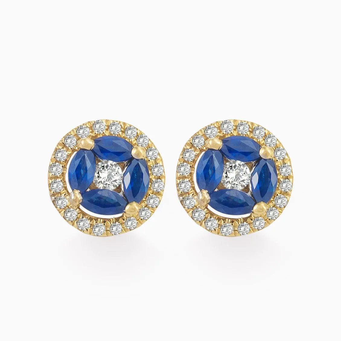 Aretes en oro amarillo de 18K con zafiros y brillantes