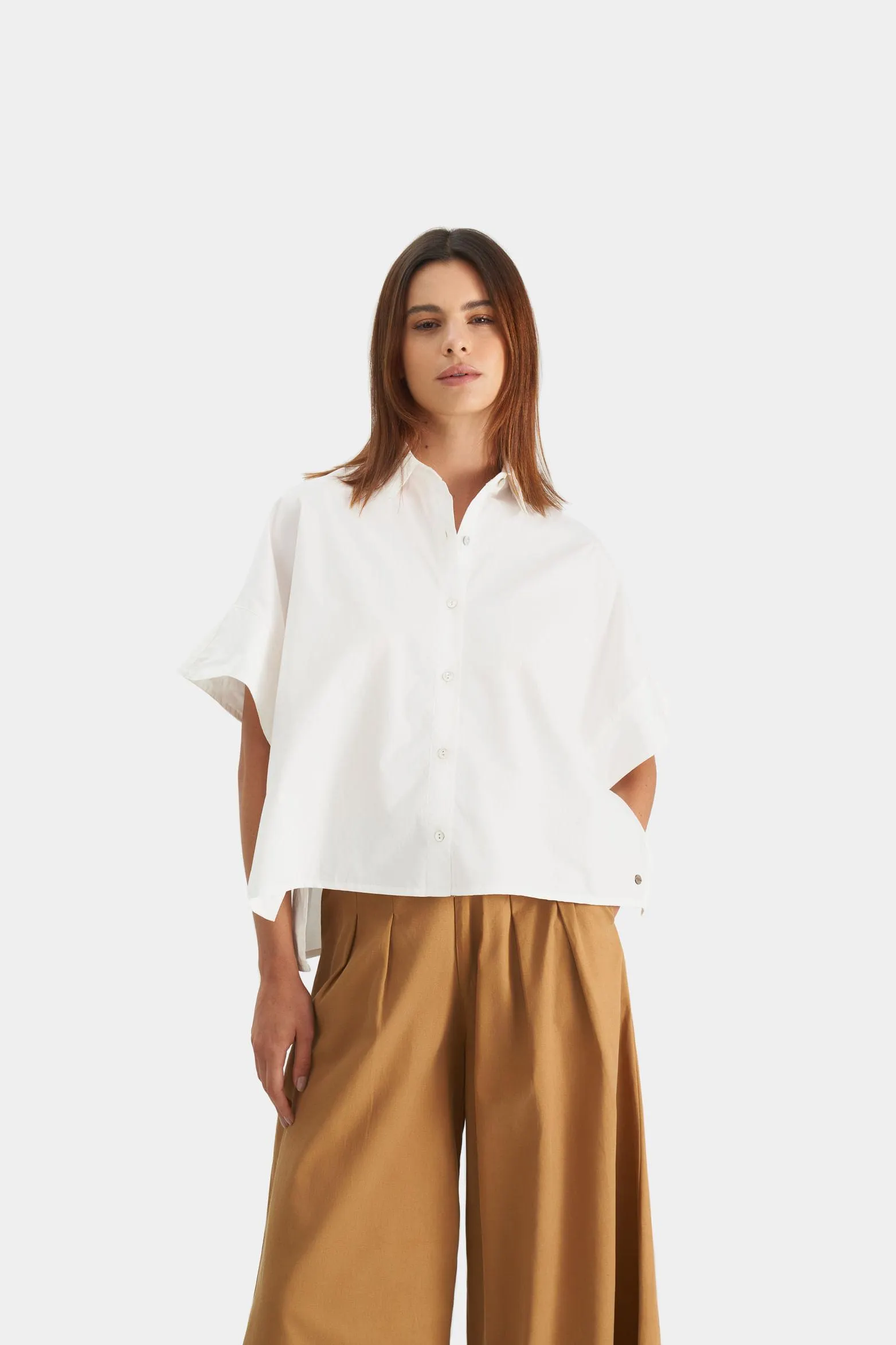Camisa agárico manga corta para mujer silueta tipo poncho