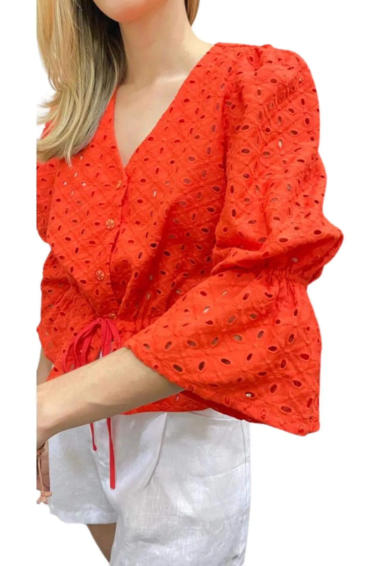 Blusa En Ojalillo Naranja