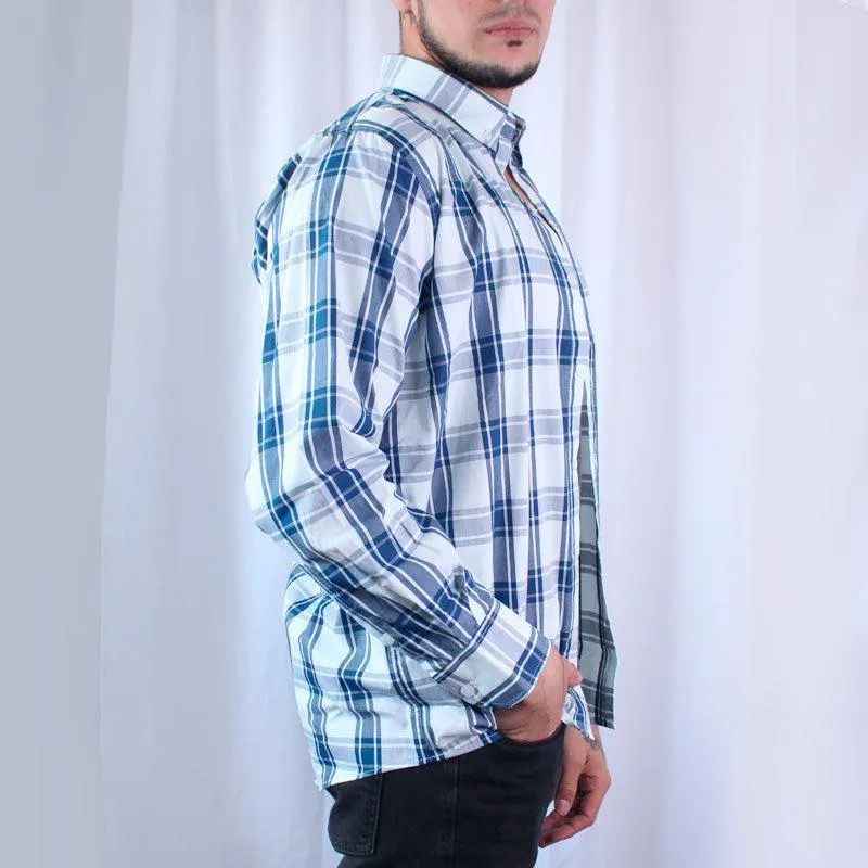 Camisa Para Hombre Lec Lee Cuadros Blanco