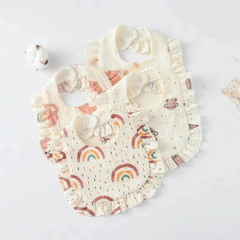 Korean Style Baby Feeding Drool Bib Ruffle Floral Infants Saliva Towel Soft Cotton Burp Cloth For Newborn Toddler Kids Bibs New