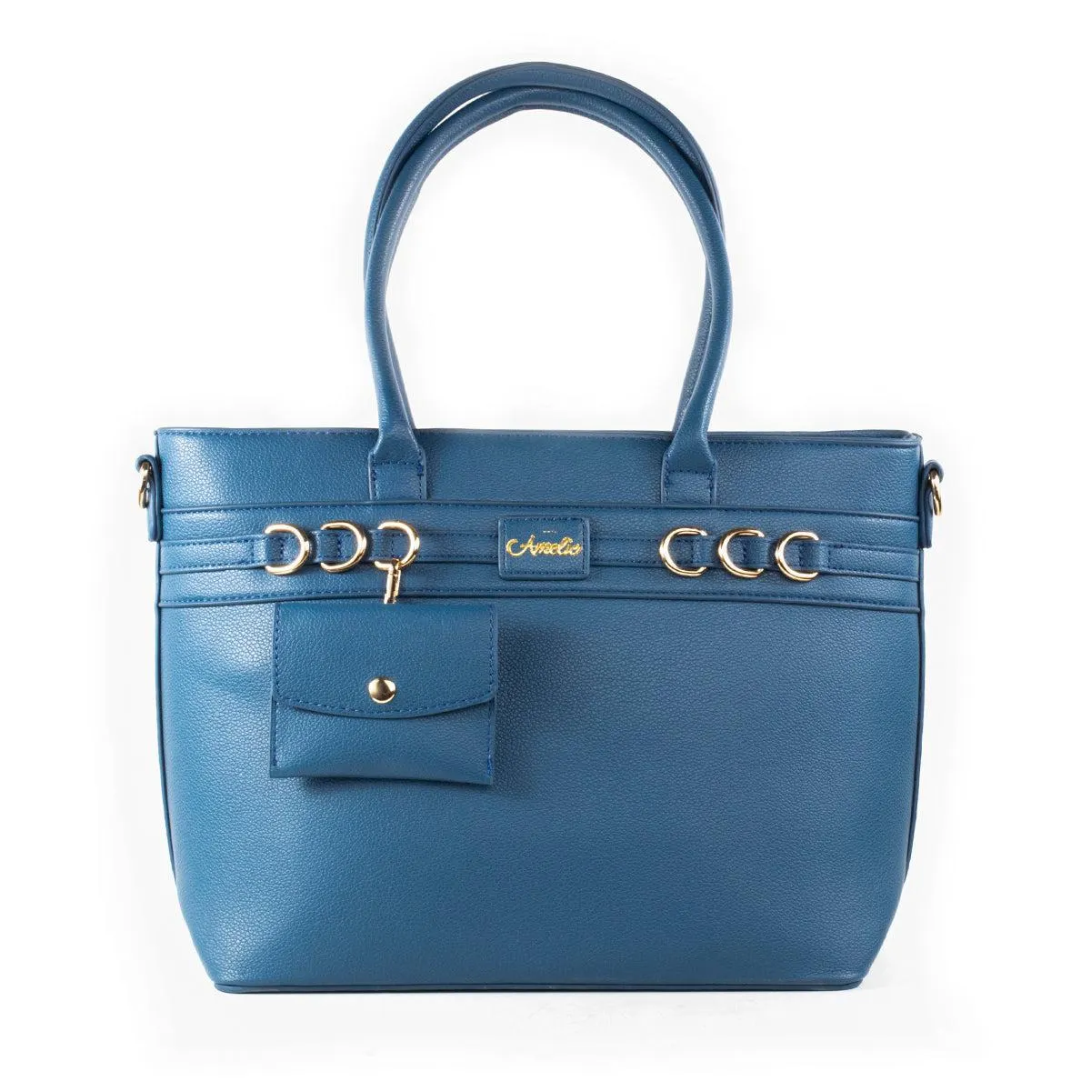 Bolso tipo cartera color azul con monedero, para dama