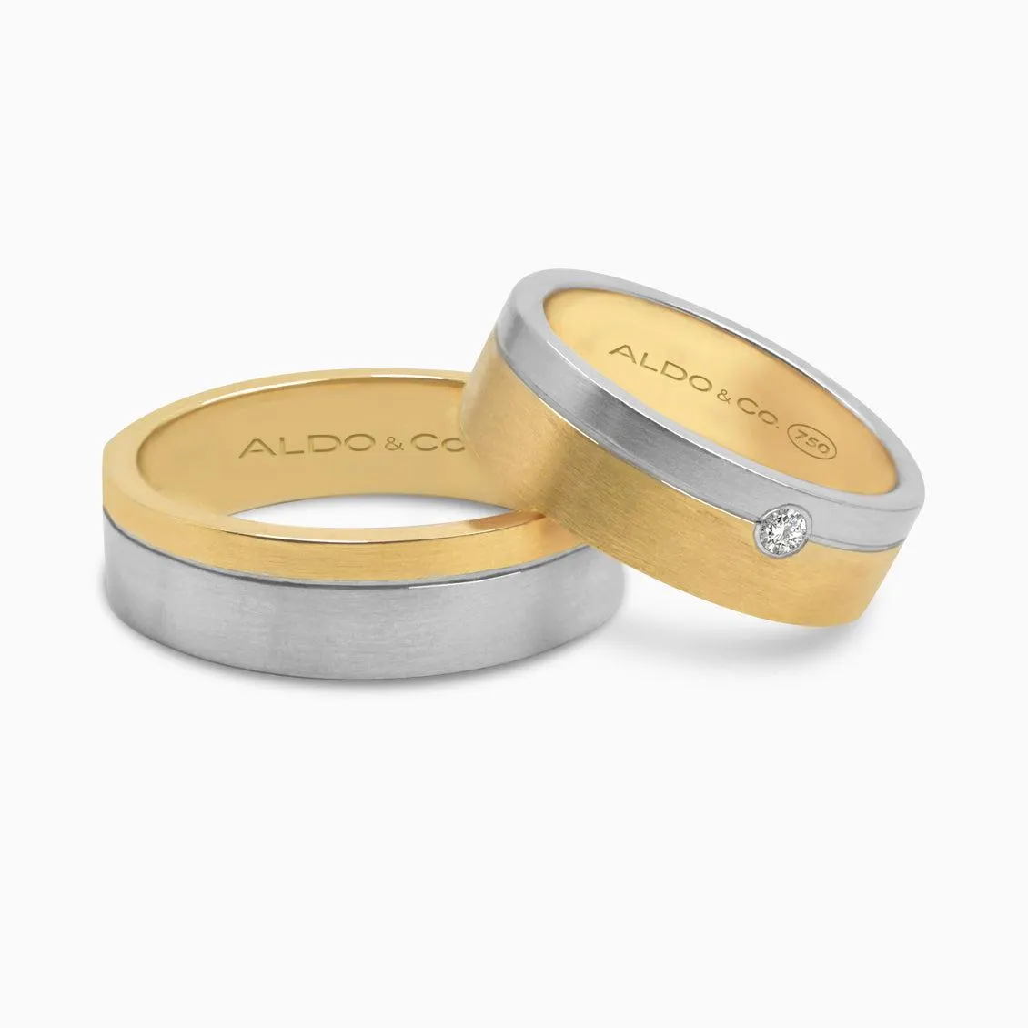 Alianzas en 2 oros de 18K especiales con ranura y brillante