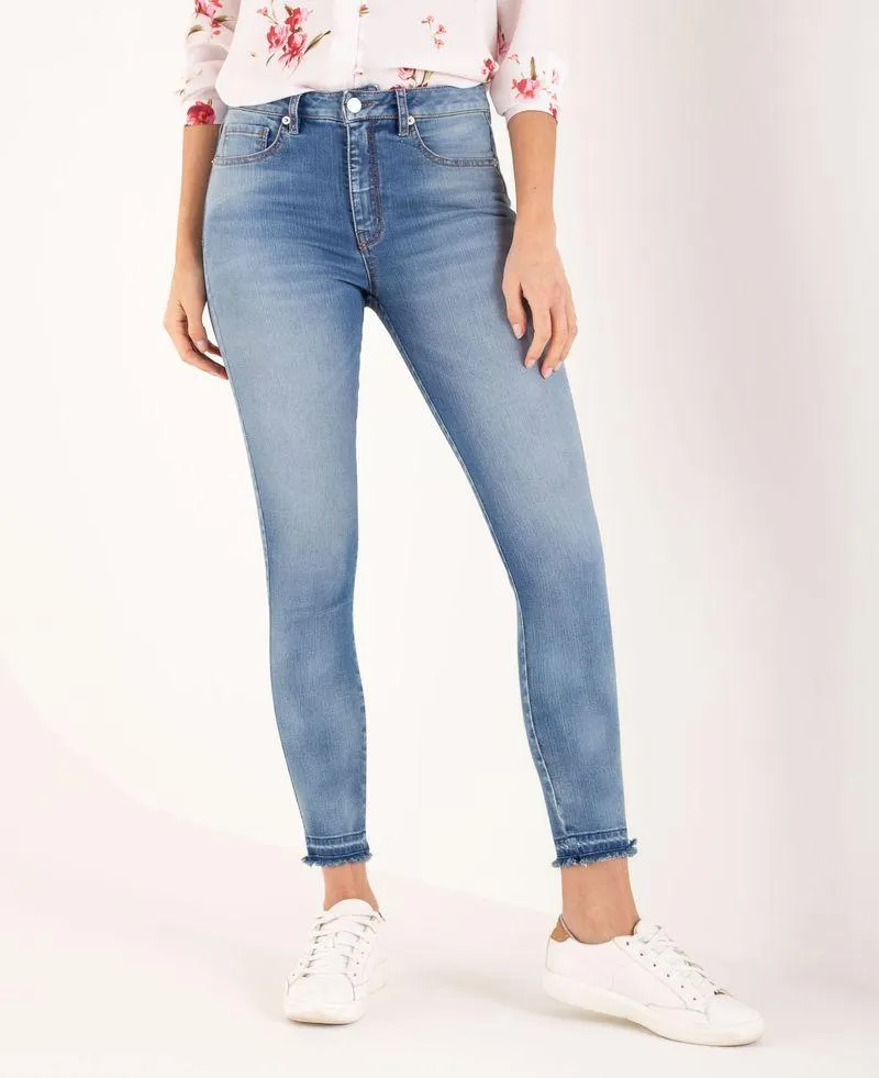 Jean para mujer tono medio claro Skinny tiro alto con reservas