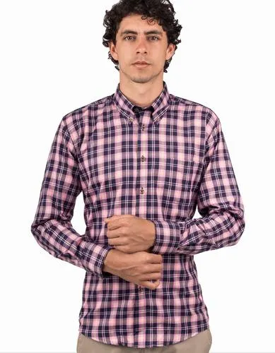 Camisa Manga Larga Cuadros Color Rosado Y Azul Oscuro – Moldería informal