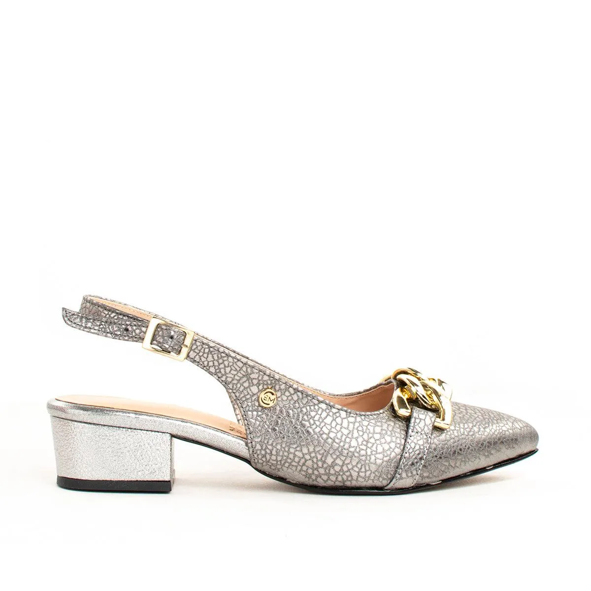 Trabilla de cuero color cañón fusil con aplique dorado, para dama