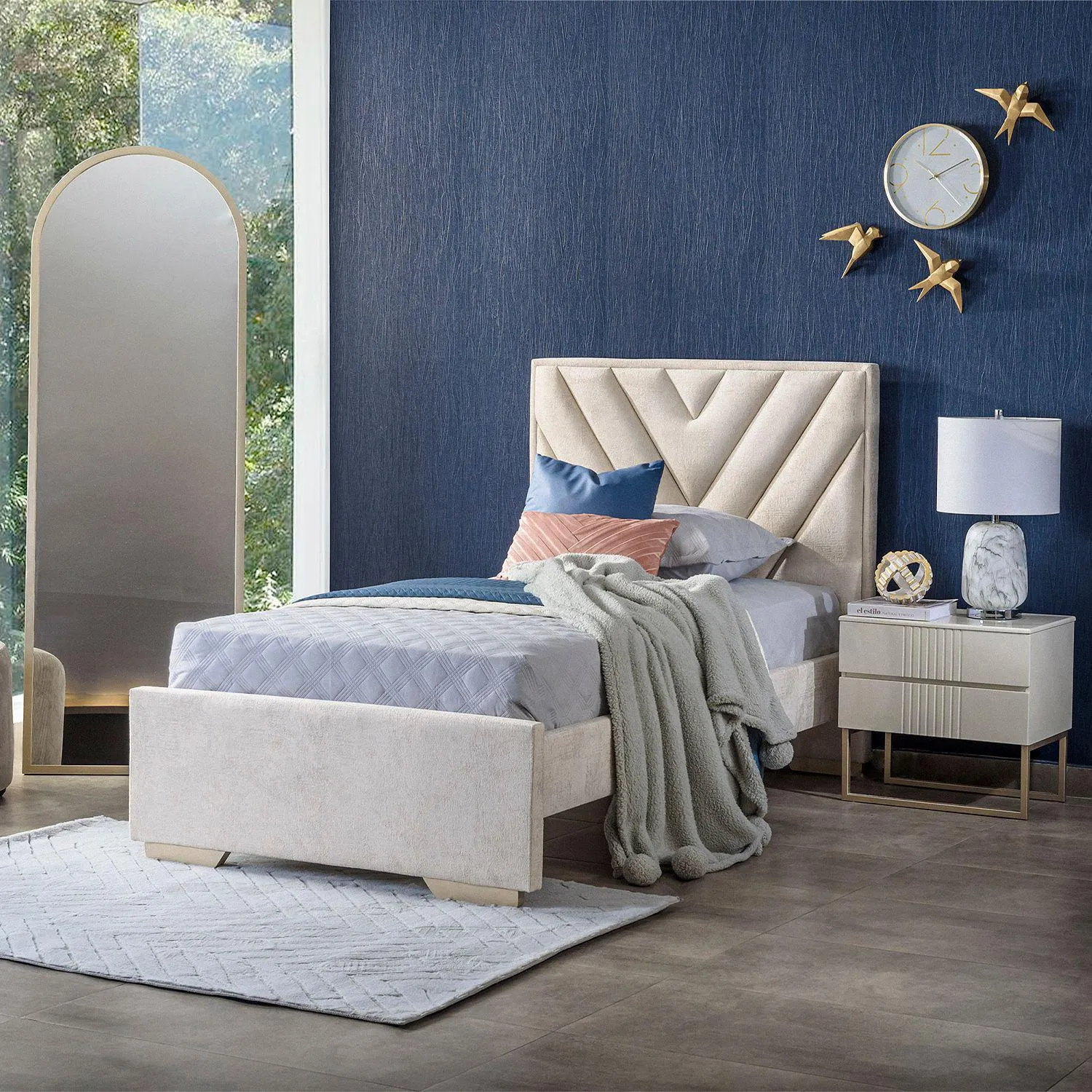 Cama 1.00 Luca Microfibra Beige, Champaña