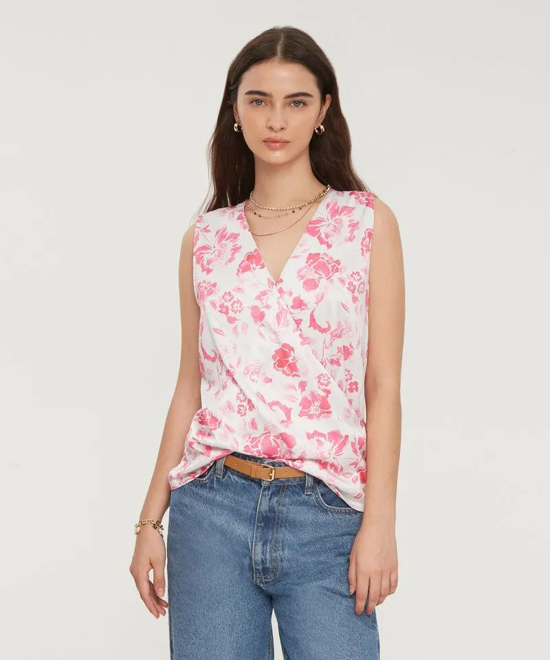 Blusa Con Cruce Frontal Estampado Rosa