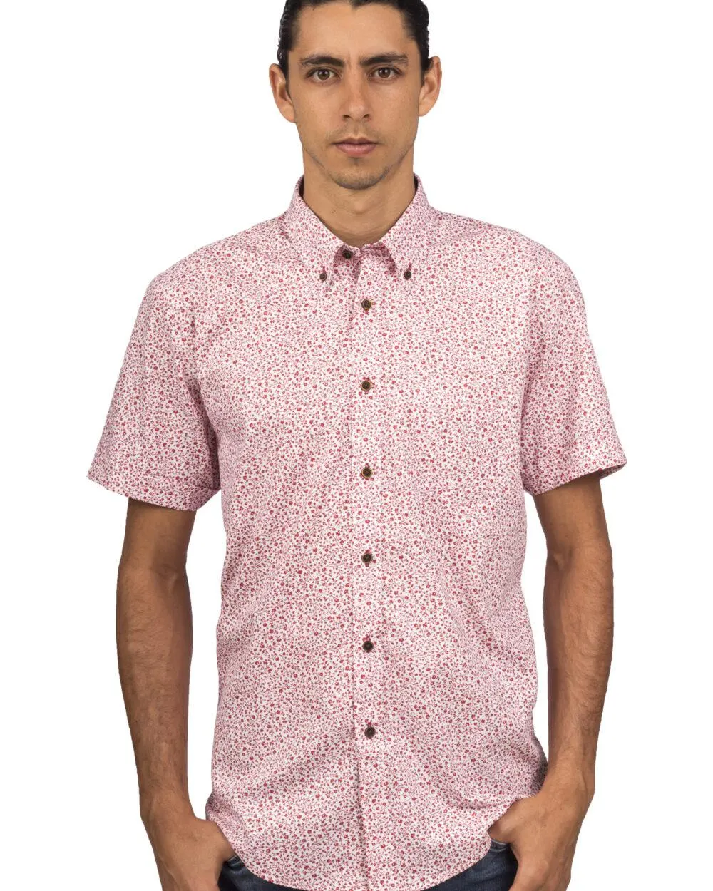 Camisa Manga Corta Blanca Print Flores Rojas – Moldería informal