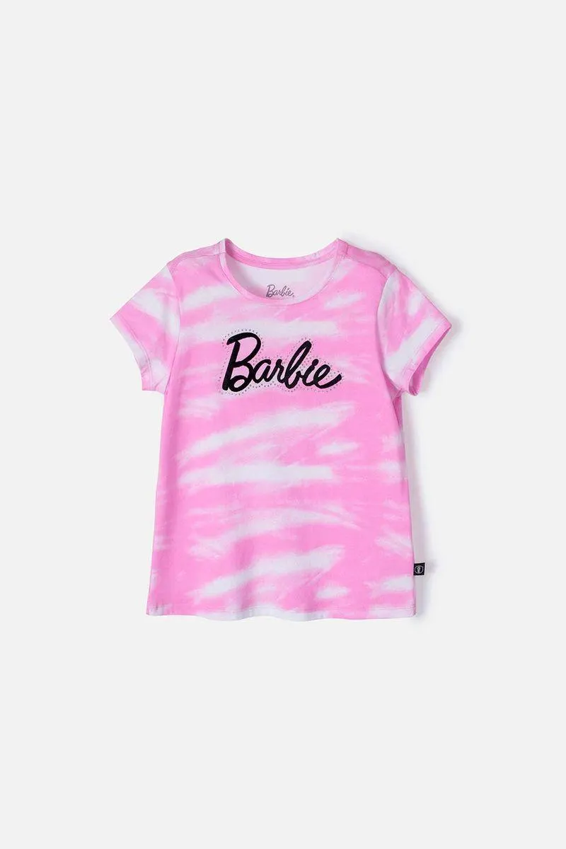 Camiseta de Barbie rosada manga corta para niña
