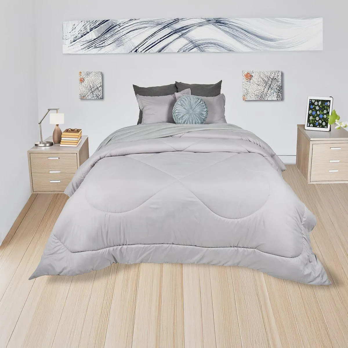 Plumón más fundón microfibra gris nieve