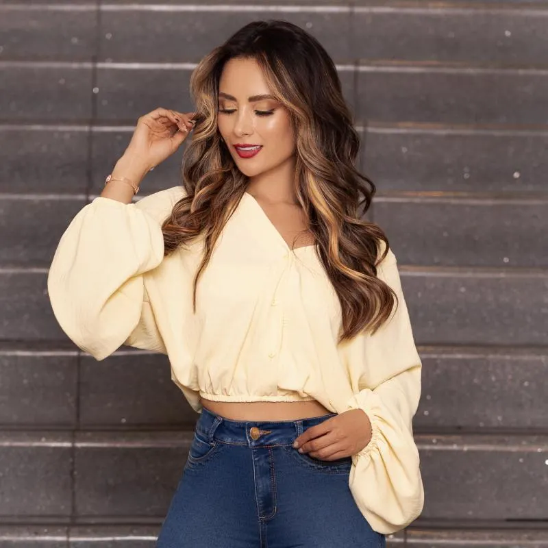 BLUSA SILUETA AMPLIA, MANGA LARGA, BOMBACHA