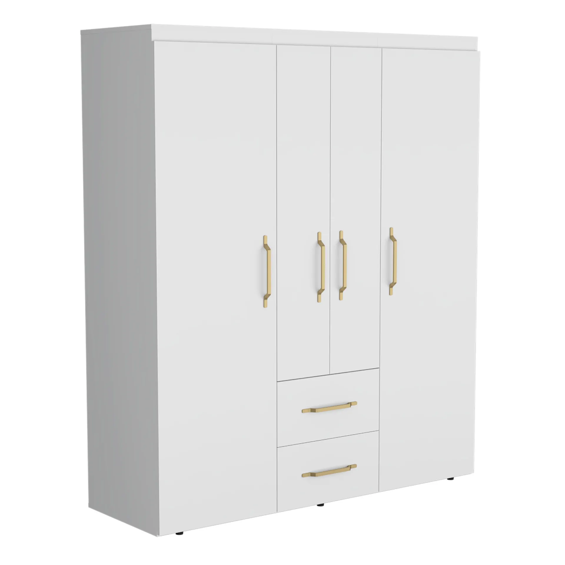 Closet Eco Golden, Blanco y Dorado, Variedad de Entrepaños y Cuatro Puertas Abatibles