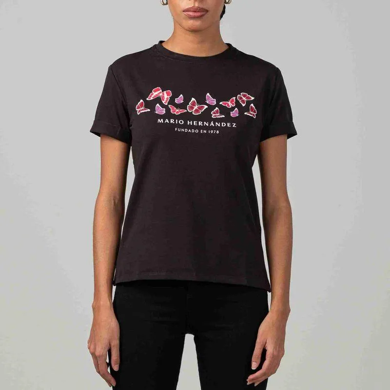 Camiseta mariposas iris negro Tierra Arriba