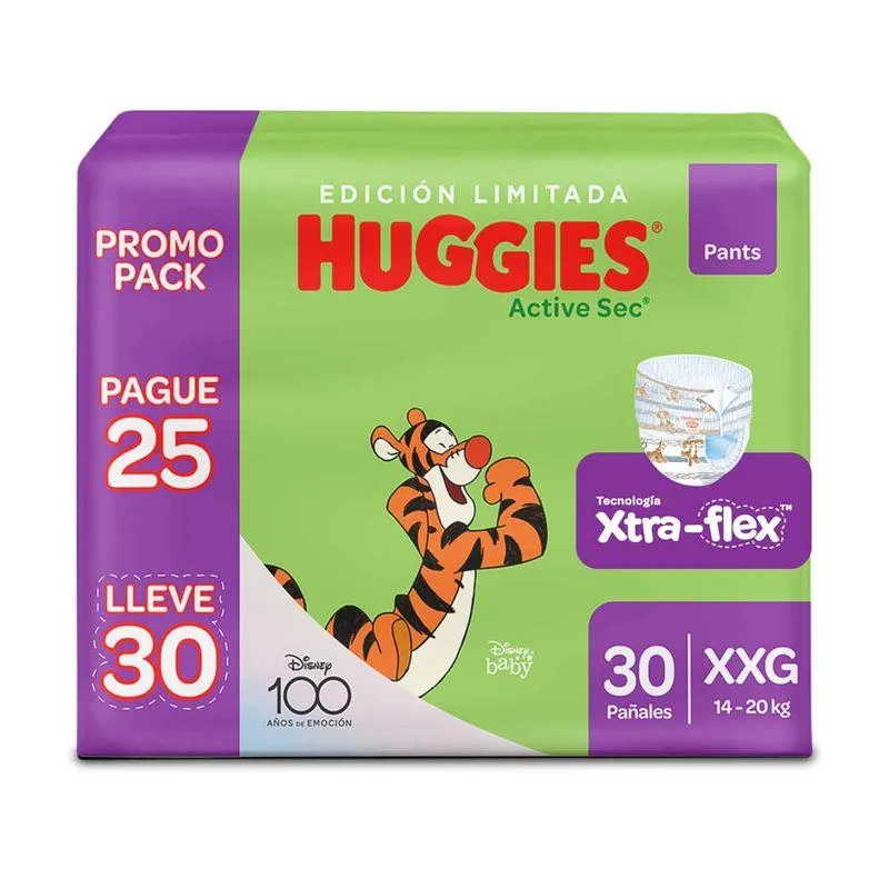 Panal Huggies Active Sec Pants Talla Xxg Pague 25 Lleve 30 Und