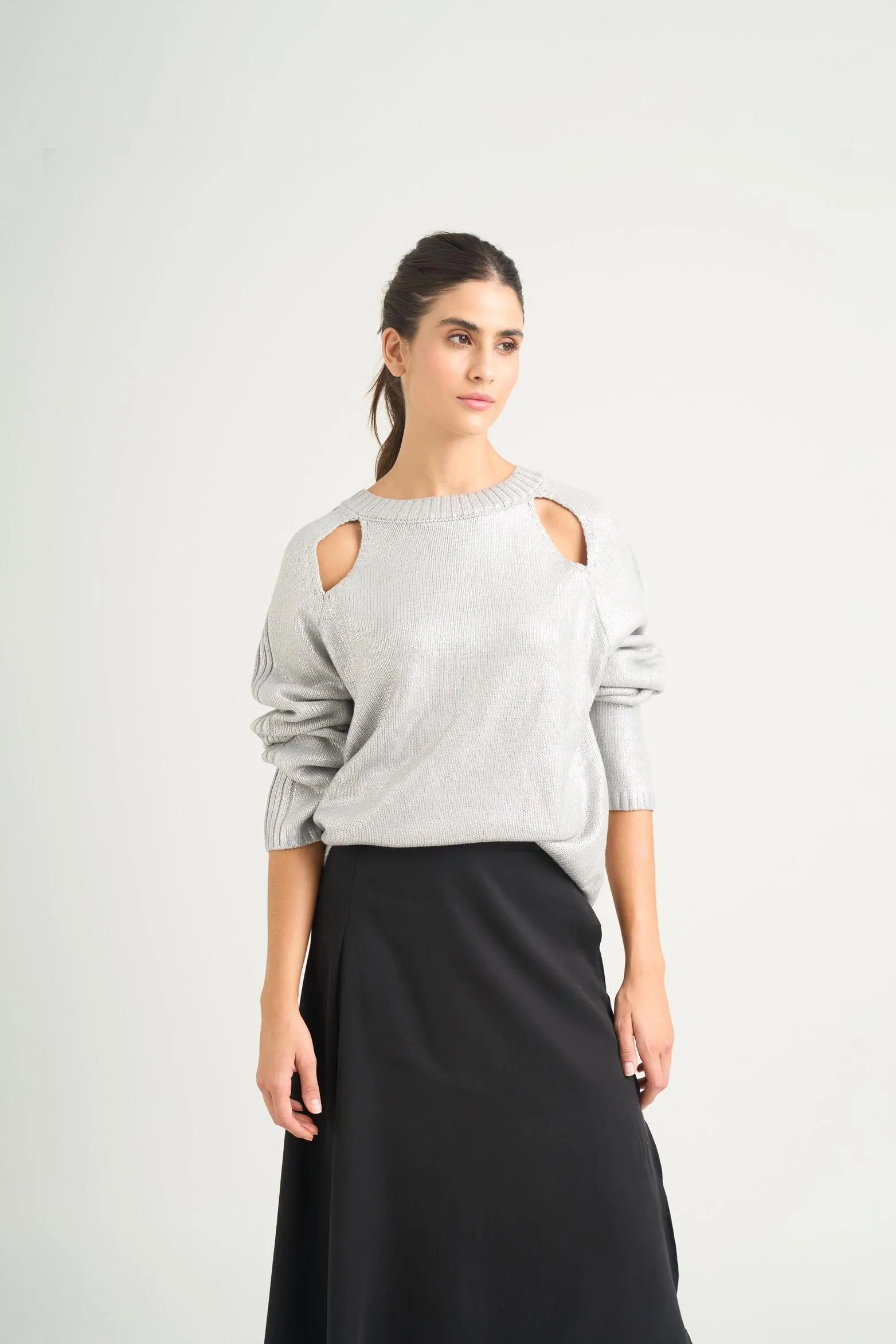 Sweater Star en tejido rectilíneo para mujer efecto metalizado
