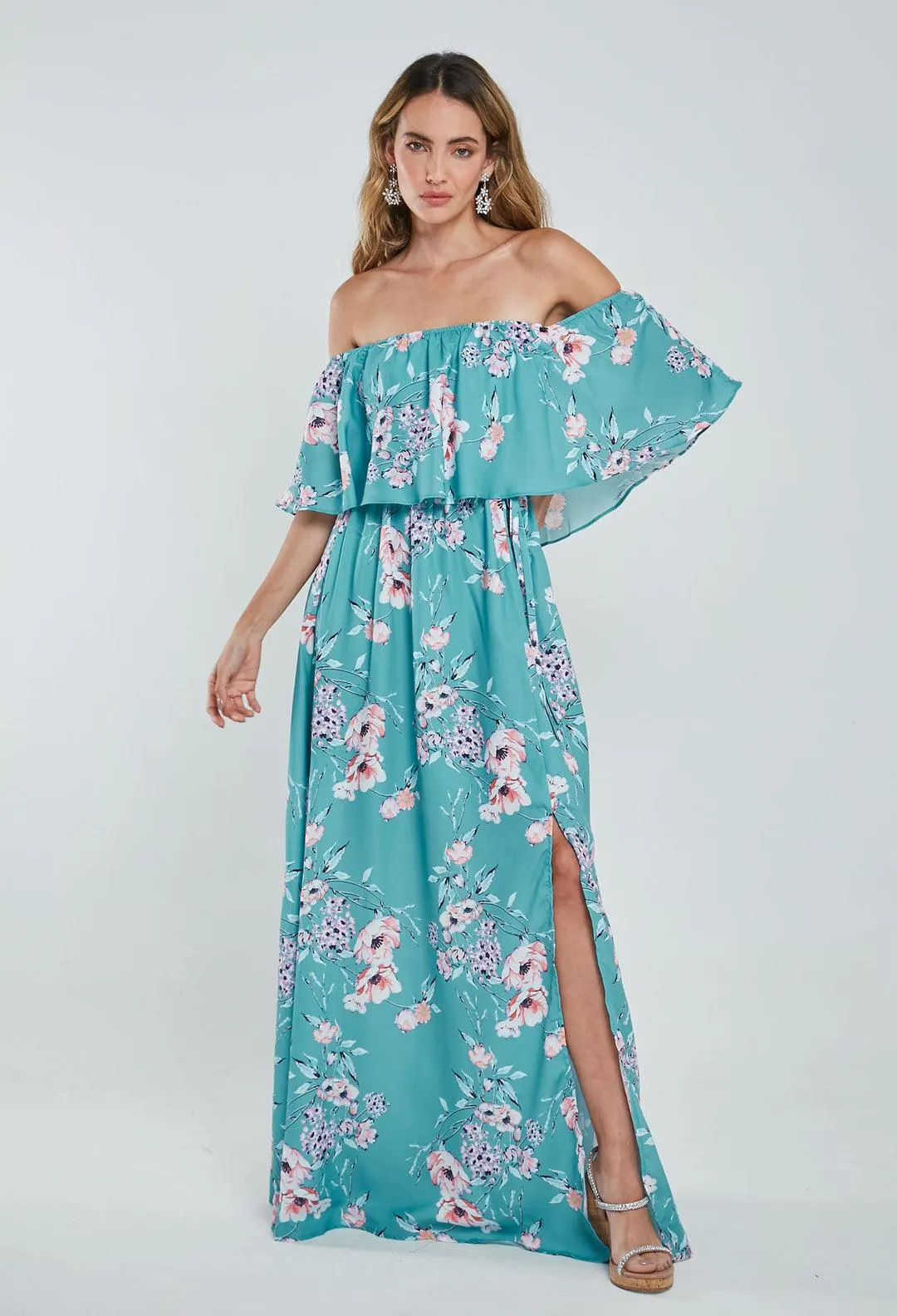 Vestido Largo Cuello Bandeja Mujer - SALE