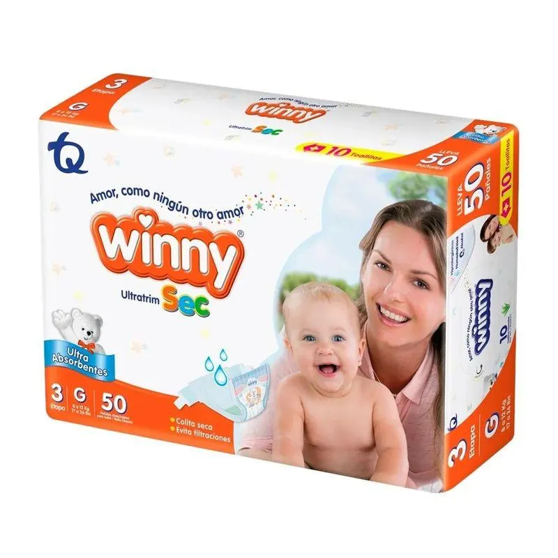 Panal Winny Ultratrim Sec Talla 3 X 50 Und Gratis Toallas Humedas