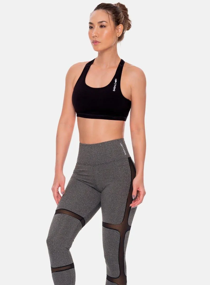 LEGGINS DEPORTIVO MUJER TELA SUPPLEX CON CORTES EN TELA SEMI TRANSPARENTE TALLA ÚNICA