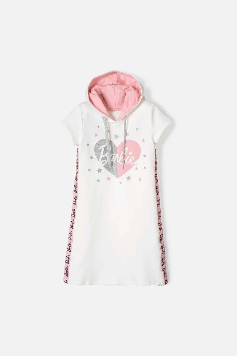 Vestido de Barbie marfil y palo de rosa con brillos para niña