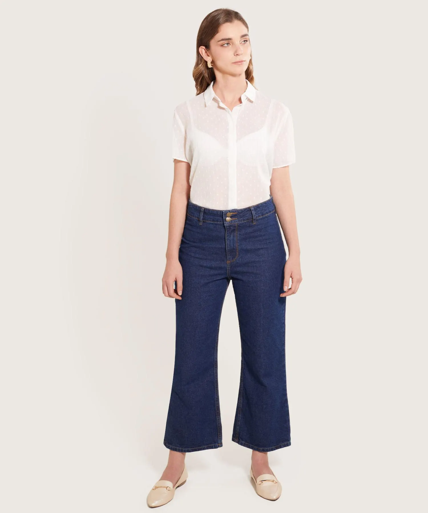 Jean Tipo Culotte Tono Medio Oscuro