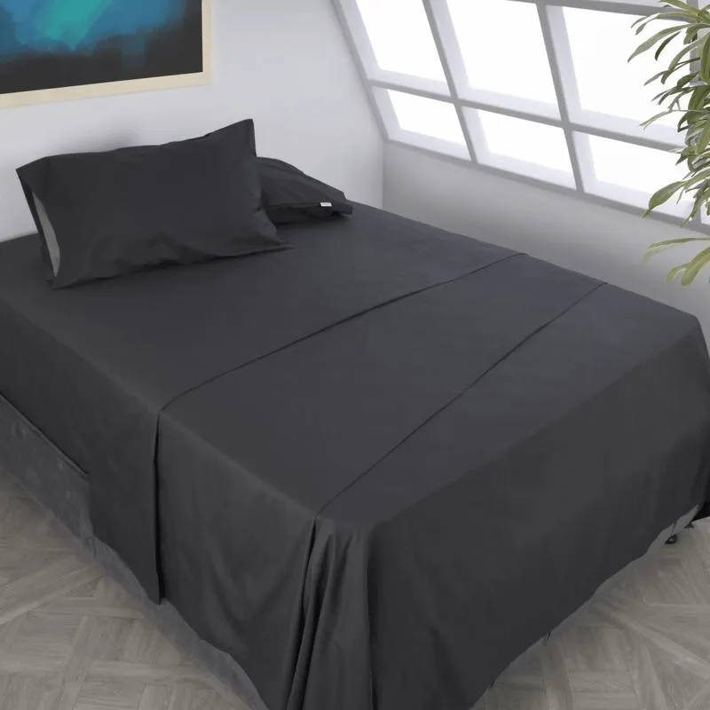 Juego de sábanas algodón 180 hilos unicolor gris oscuro