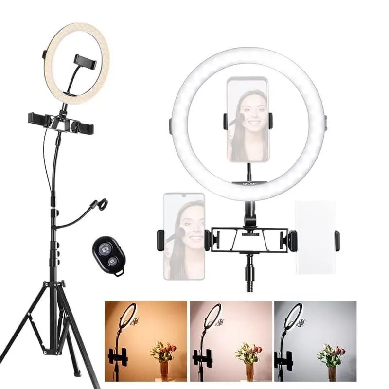 Combo Aro De Luz RGB Led Flash 26 Cm + Trípode Selfie Fotogr