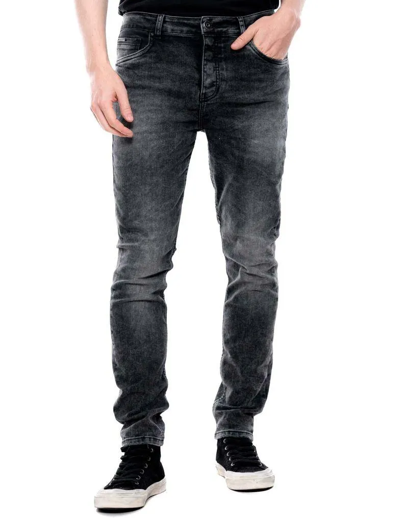 Black Denim Skinny Fit Jeans Con Botonadura Interna