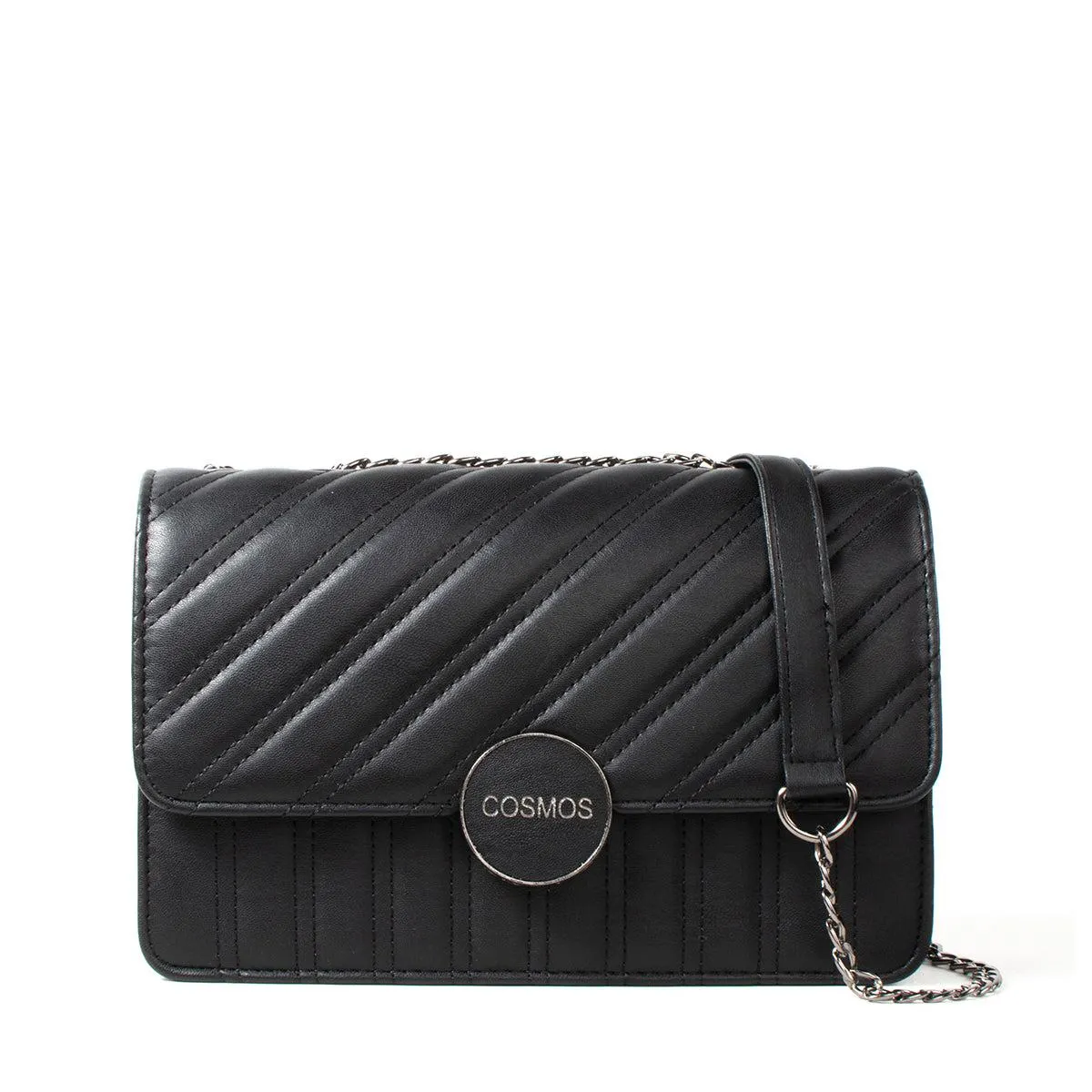 Bolso tipo bandolera color negro líneas, para dama