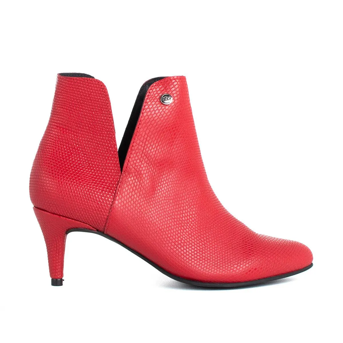 Botín texturizado de cuero color rojo, para dama