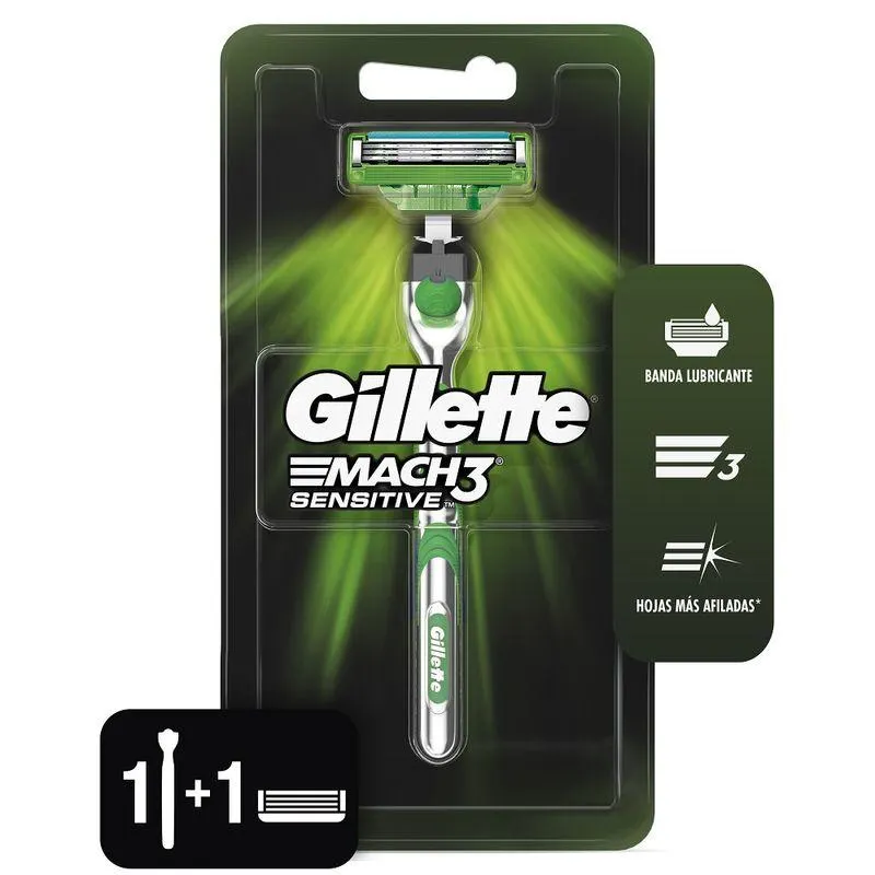 Maquina Afeitar Gillette Mach 3 Sensitive Recargable X 1 Und