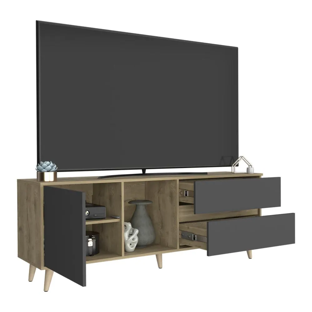 Mesa Para Tv Nashira, Macadamia y Plata Oscuro, con Espacio Para Televisor de Hasta 65 Pulgadas