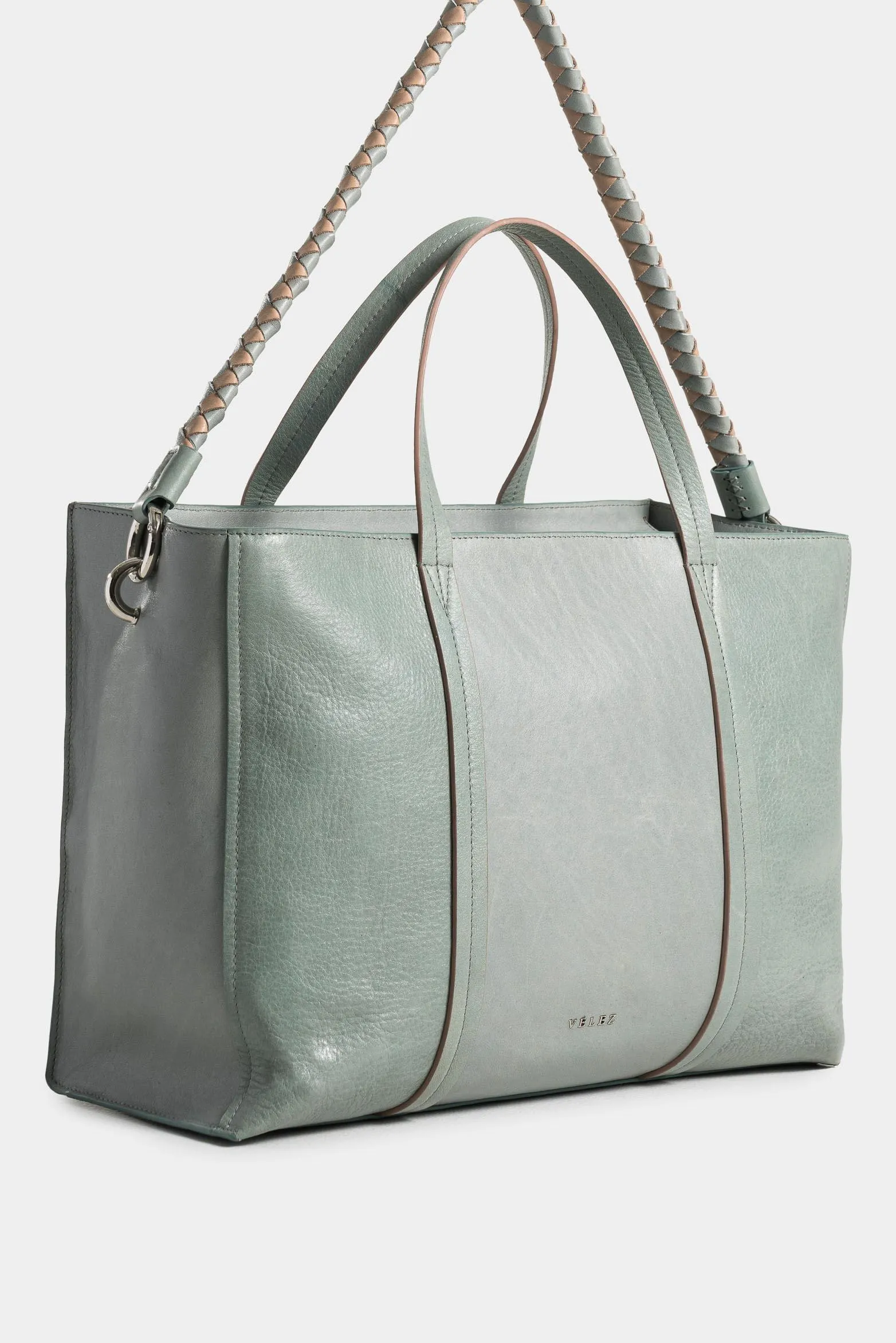 Shopping mongui de cuero para mujer manija tejida