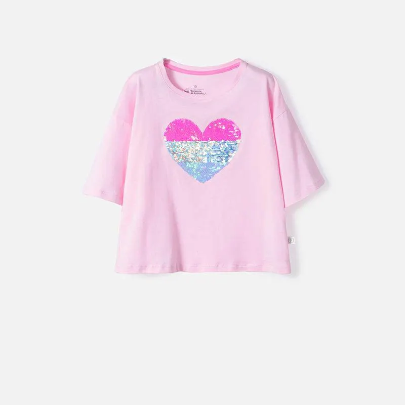 Camiseta de Mic rosada manga corta para niña