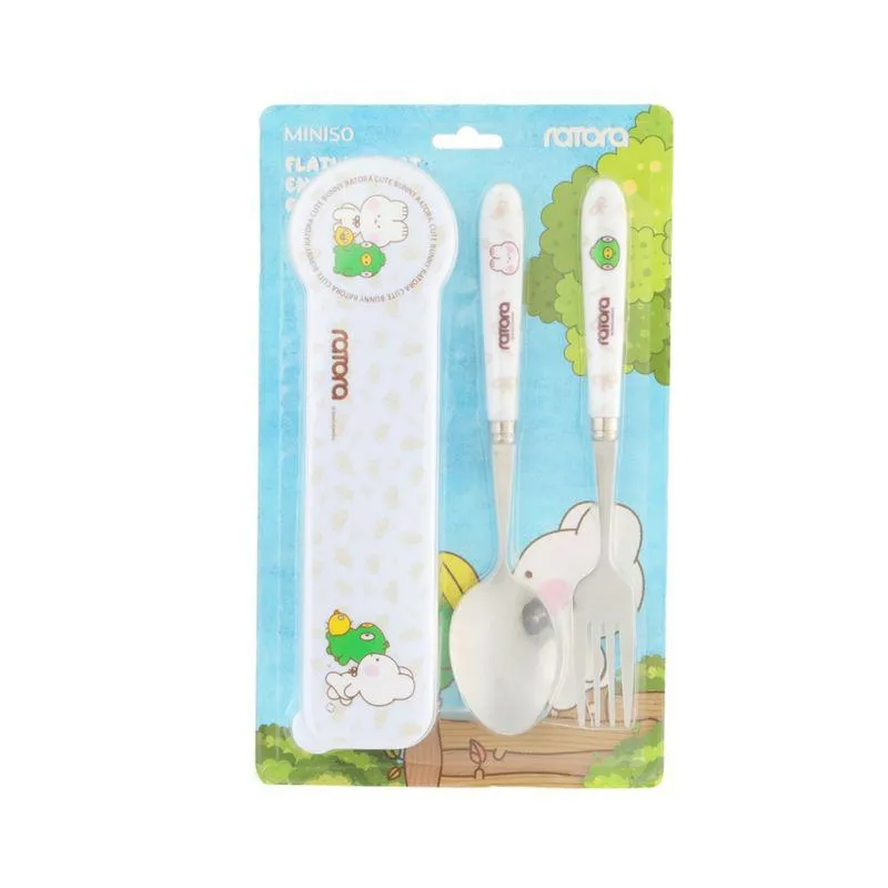 Juego de Cubiertos con Estuche Metálico Ratora 2 Pzas Cuchara y Tenedor Azul