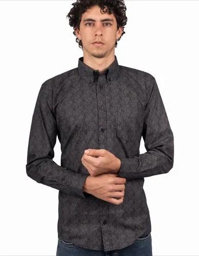 Camisa Manga Larga Color Negro Print Flores en Puntos – Moldería informal