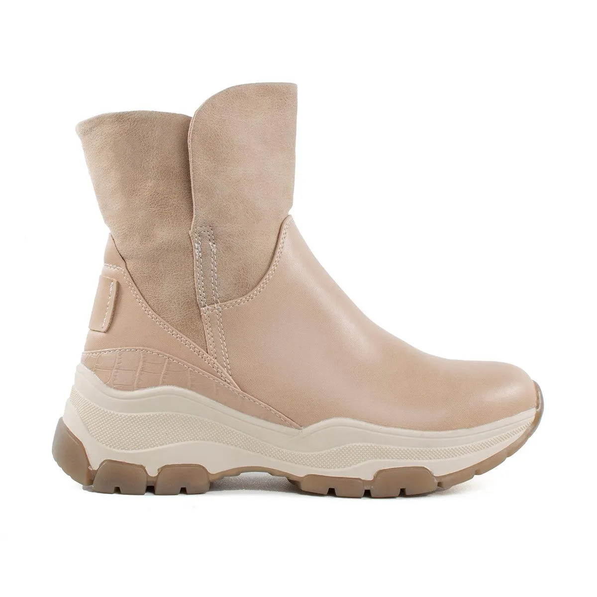 Botín color beige caña alta y suela alta, para dama