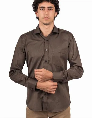 Camisa Manga Larga Marrón Textura Cuadros – Moldería slim