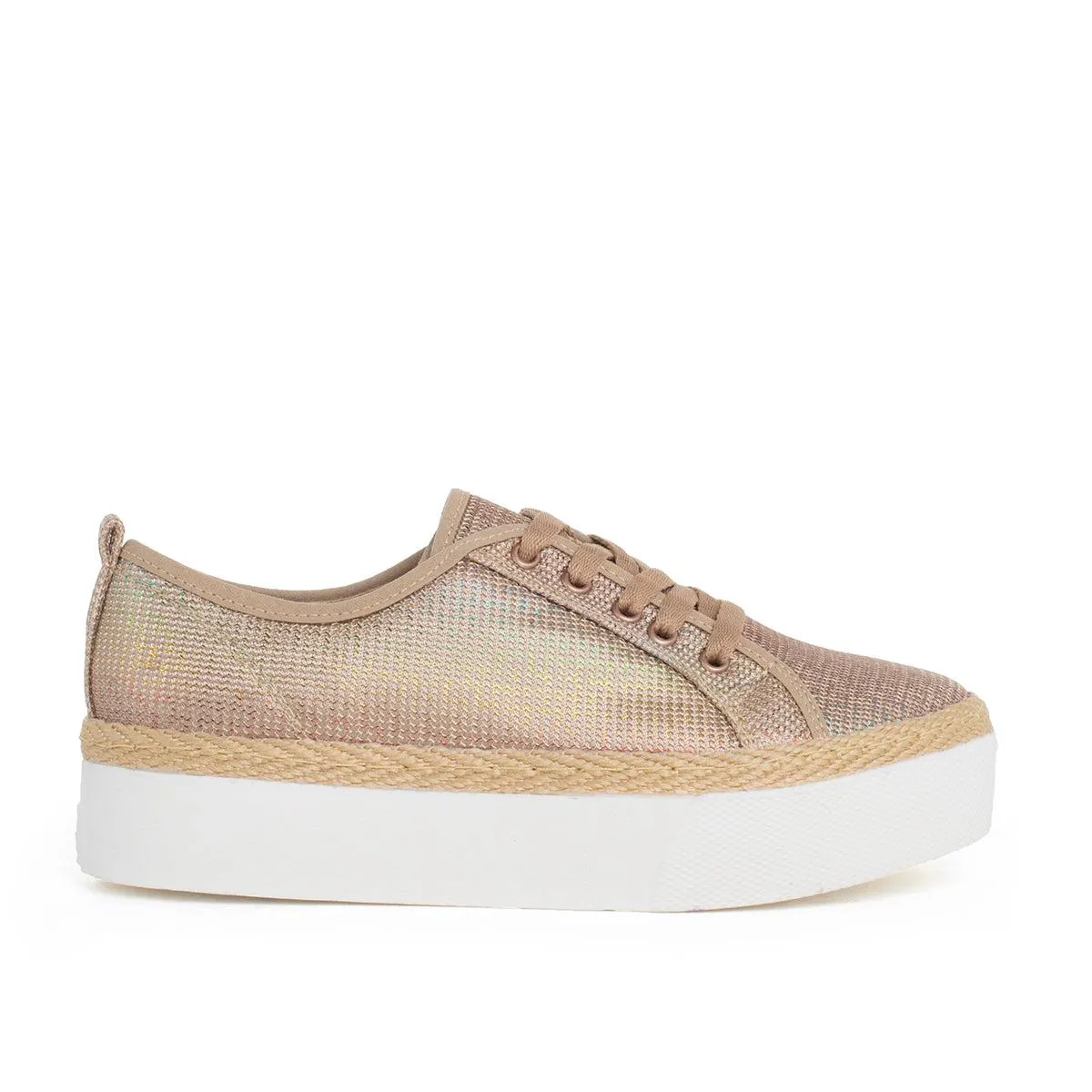 Tenis color ocre con bordes en yute, para dama