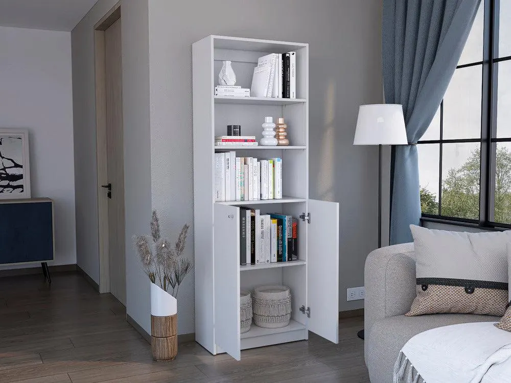 Biblioteca Home, Blanco, con Cinco Entrepaños y Dos Puertas Abatibles