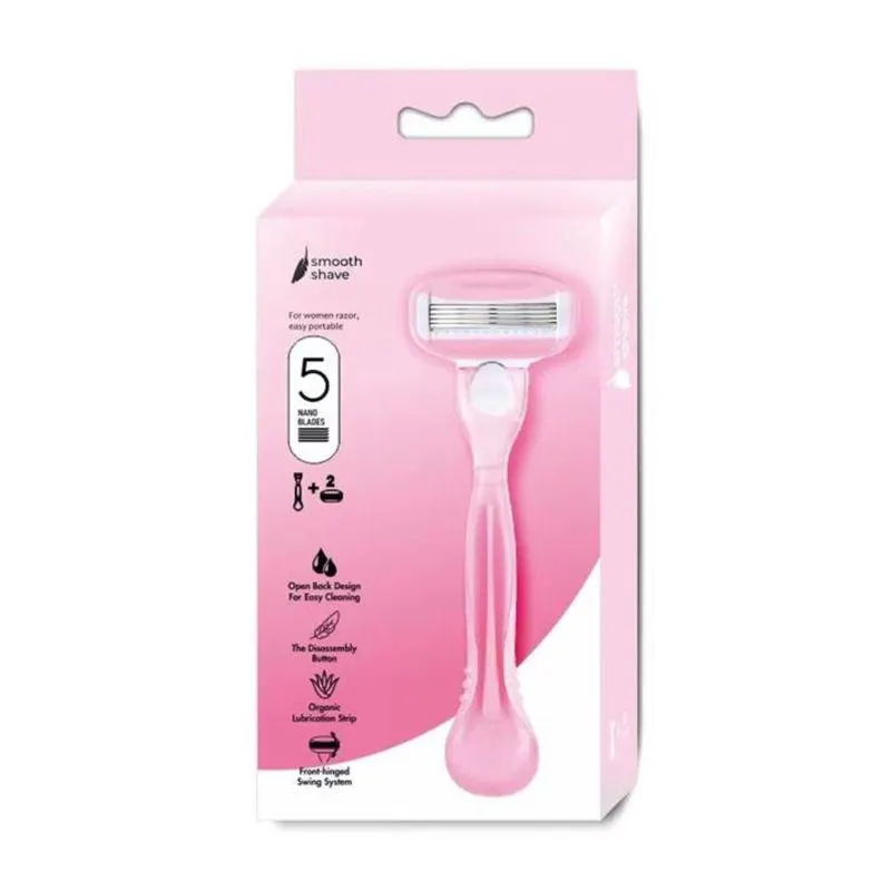 Máquinas de Afeitar de Mango Largo de 5 Hojas para Mujer Rosa