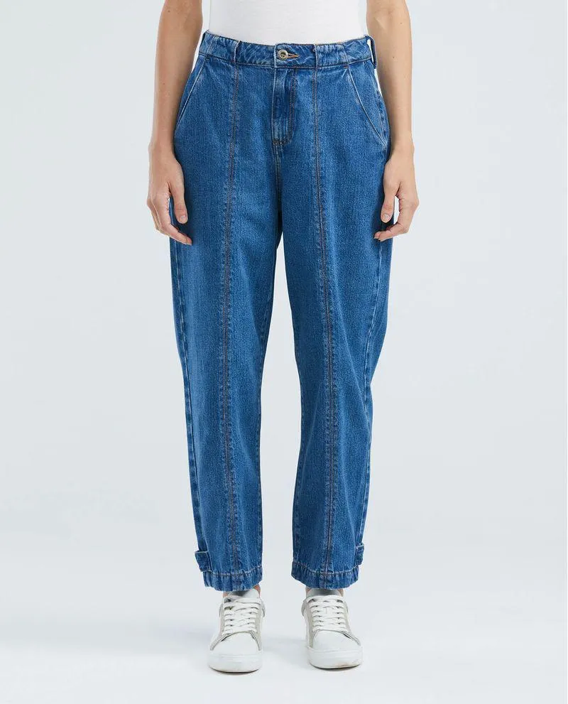 Jean de Mujer Ballon Leg, Bota Ajustable - Azul Medio