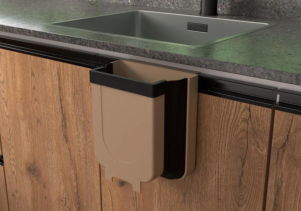 Basurera plástica café de 6l plegable para instalación en puerta tamaño: 24 * 15 * 22