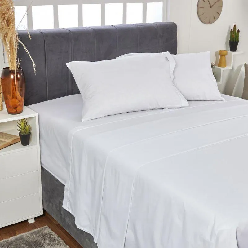 Juego de sábanas en tela 144 hilos blanco