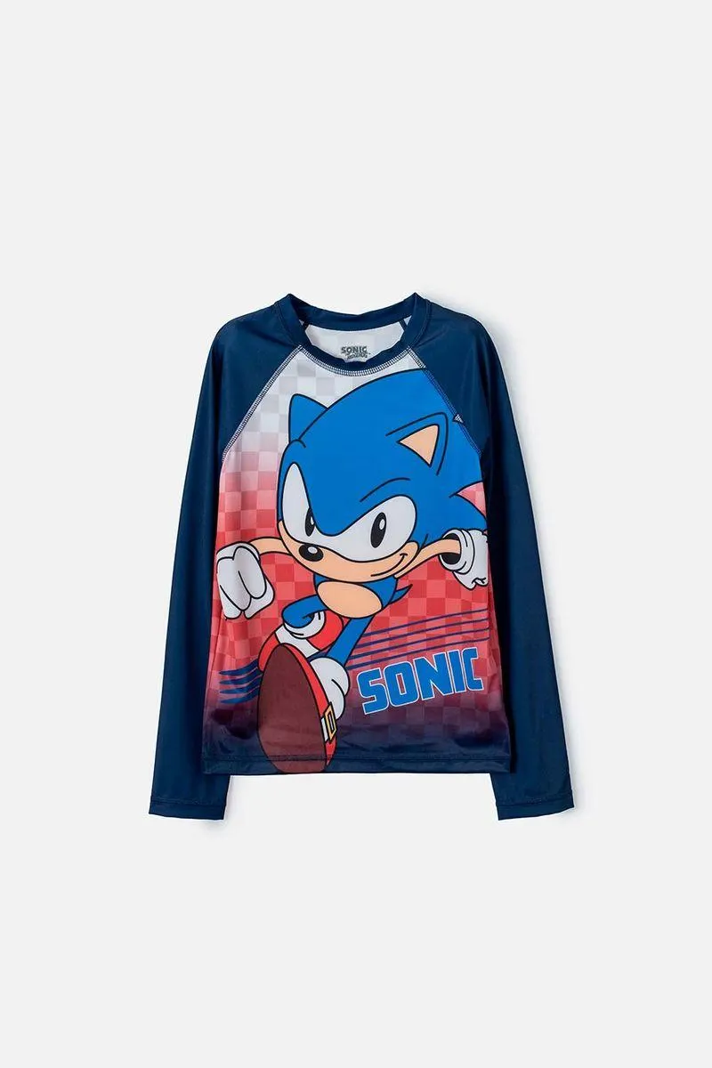 Camiseta de baño de Modern Sonic manga larga azul oscuro para niño
